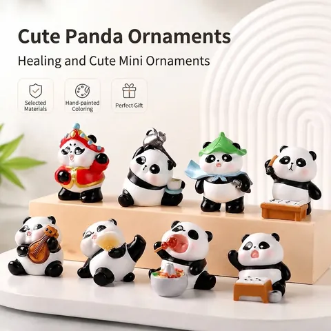 Niedliche Panda Harz Figur Chinesischen Stil Miniatur Tier Ornament Desktop Auto Dekoration Heilung Geschenk Schreibtisch Zubehör