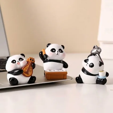 Niedliche Panda Harz Figur Chinesischen Stil Miniatur Tier Ornament Desktop Auto Dekoration Heilung Geschenk Schreibtisch Zubehör