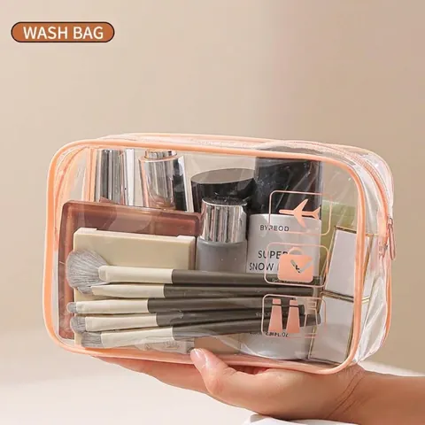 Bolsa de Maquillaje de PVC Transparente Organizador de Aseo Viaje Gran Capacidad Impermeable Almacenamiento Cosméticos Icono Avión Mujer
