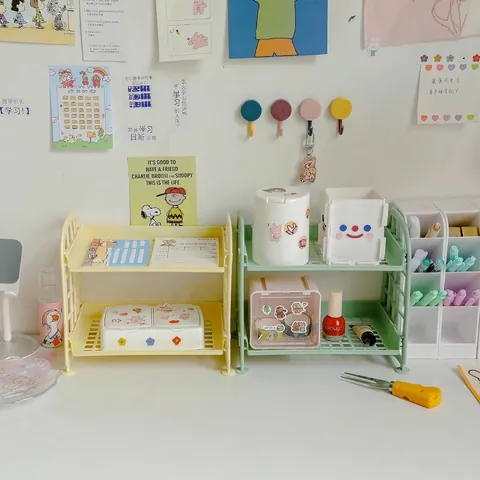 Doppelschichtiges Kunststoff Schreibtisch Aufbewahrungsregal Hohles Gitter Regal Für Kosmetik Schreibwaren Büro Küche Organisation