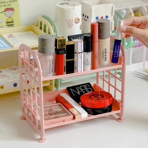 Doppelschichtiges Kunststoff Schreibtisch Aufbewahrungsregal Hohles Gitter Regal Für Kosmetik Schreibwaren Büro Küche Organisation