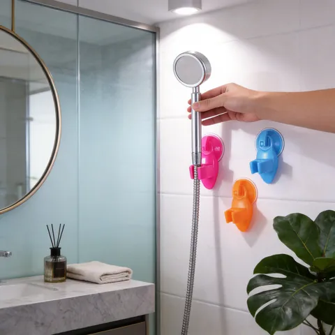Soporte para Cabezal de Ducha con Ventosa Ajustable Soporte de Baño Sin Perforación Estante de Plástico para Ducha en Pared