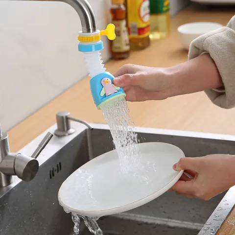 Draaibare Keukenkraan Anti-spat Kop Verlenging Intrekbare Waterbesparende Filter Met Klem Plastic Kraanmondstuk