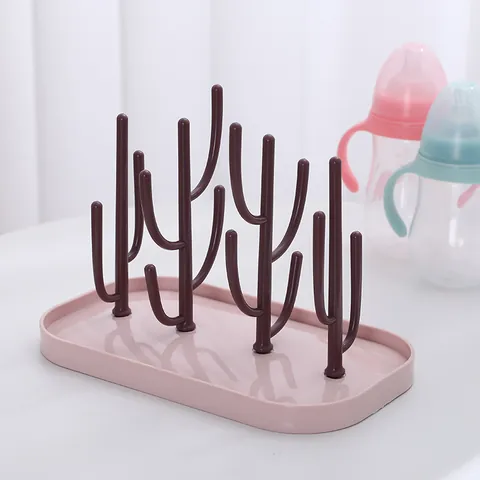 Cactus Tree Shaped Cup Drying Rack Plastic Baby Bottle Drainer With Draining Tray Multi-functional Desktop Bottle Dryer Stand For Tea Cup Wine Glass