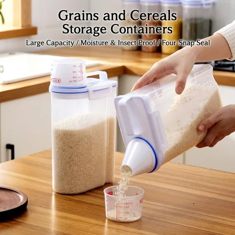 Seau à Riz Scellé en Plastique de Style Japonais Boîte de Stockage de Grains Étanche à l'Humidité Contenant de Nourriture de Cuisine avec Tasse à Mesurer
