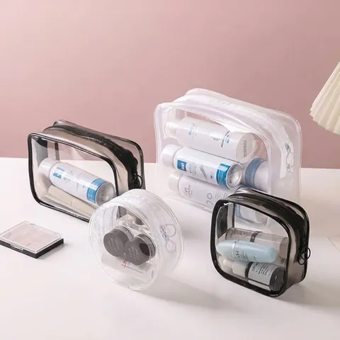Wasserdichte PVC Make-up Tasche Große Kapazität Reise Kulturbeutel Organizer Einfach Tragbare Aufbewahrungstasche Mit Doppel Reißverschluss