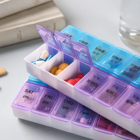 Tragbare Wöchentliche Pillendose Doppelschicht AM PM Medikamenten-Organizer Multi Gitter Staubdicht Pillenbox Für Zuhause Reisen