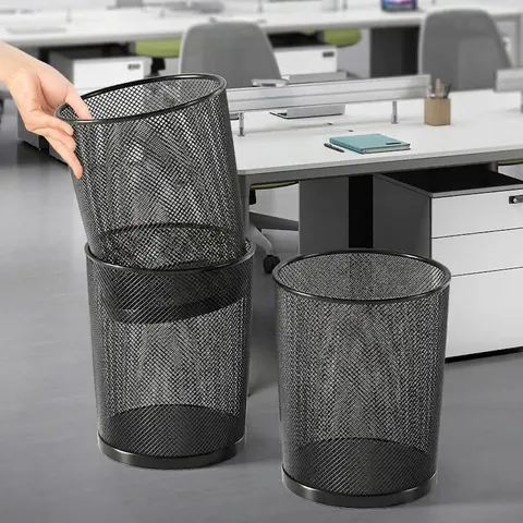 Minimalist Iron Mesh Trash Can Round Metal Waste Basket Open Top Garbage Bin For Kitchen Office Home Bathroom Storage