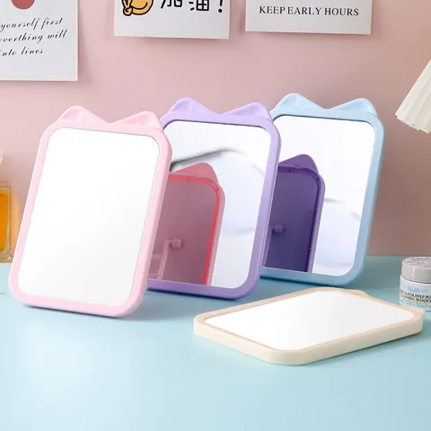 Cute Cat Ear Makeup Mirror Foldable Portable Desktop Vanity Mirror Student Dormitory Wall Mounted Single-Sided Princess Mirror