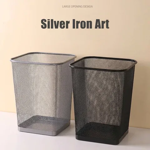 Square Metal Mesh Trash Can Open Top Iron Rustproof Wastebasket For Office Bathroom Home Kitchen Large Sturdy Paper Bin
