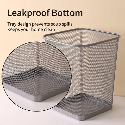 Square Metal Mesh Trash Can Open Top Iron Rustproof Wastebasket For Office Bathroom Home Kitchen Large Sturdy Paper Bin