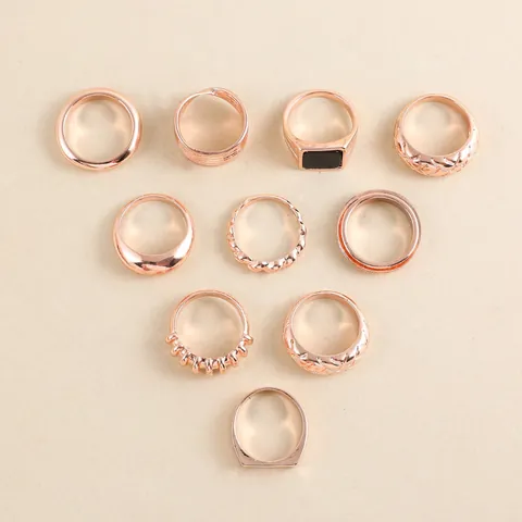 Ensemble de Bagues en Alliage à la Mode pour Femmes Géométrique avec Pierre Noire Empilable Vintage Bagues Simples Bijoux Cadeau
