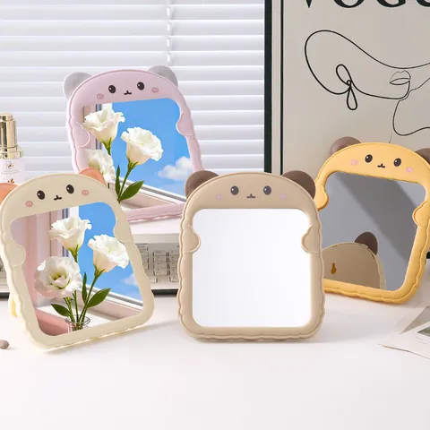 Süßer Katzenohr Bärenohr Desktop Schminkspiegel Faltbarer Wandmontierter Tragbarer Quadratischer Kleiner Student Kinder Geschenk Spiegel