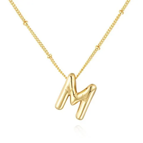 Stainless Steel Puffy Bubble Alphabet Necklace For Women 3D Initial Letter Pendant Gold Silver Plated Bead Chain Jewelry