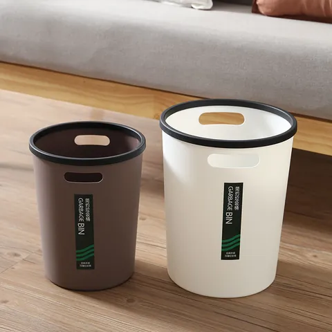 Σκανδιναβικός Μινιμαλιστικός Στρογγυλός Πλαστικός Κάδος Απορριμμάτων Με Διπλές Λαβές Και Δακτύλιο Πίεσης Για Σπίτι Γραφείο Μπάνιο