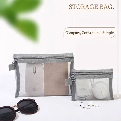 Tragbare Nylon Netzgewebe Aufbewahrungstasche Halbtransparente Datenkabel Organizer Lippenstift Mini Reisetasche Strass