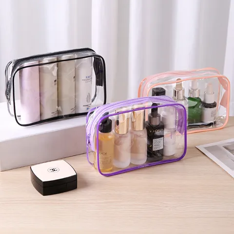 Transparent Waterproof PVC Cosmetic Storage Bag Portable Travel Toiletry Organizer Pouch With Visible Zipper For Women Makeup Skincare