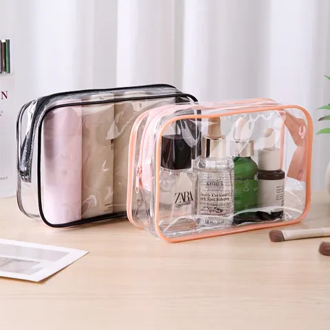 Transparent Waterproof PVC Cosmetic Storage Bag Portable Travel Toiletry Organizer Pouch With Visible Zipper For Women Makeup Skincare