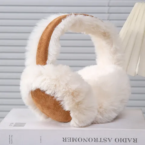 Winter Warm Plush Earmuffs For Women Men Foldable Windproof Faux Leather Cold Protection Maillard Style Fluffy Ear Covers