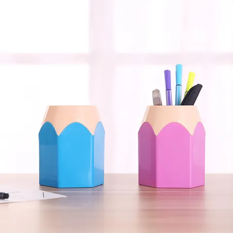 Creative Pencil Shaped Desk Organizer Multi-functional Color Block Plastic Pen Holder For Student Office Desktop Stationery Storage