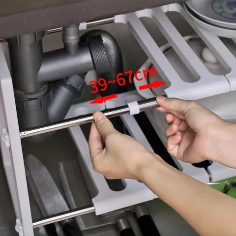 Expandable Under Sink Organizer Multilayer Stainless Steel Plastic Kitchen Storage Rack Adjustable Shelf For Pots Pans Cabinet Organizer
