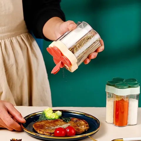 5-in-1 Divided Spice Jar Transparent Seasoning Box Moisture-Proof Salt Pepper Shaker Floral Shape Kitchen Storage Container