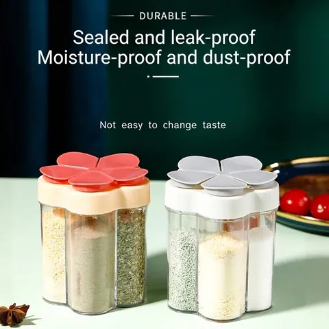 5-in-1 Divided Spice Jar Transparent Seasoning Box Moisture-Proof Salt Pepper Shaker Floral Shape Kitchen Storage Container