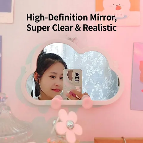 Cartoon Cloud Shape Desktop Makeup Mirror Portable Wall-Mounted Vanity Mirror With Integrated Phone Holder Stand Cute Home Decor