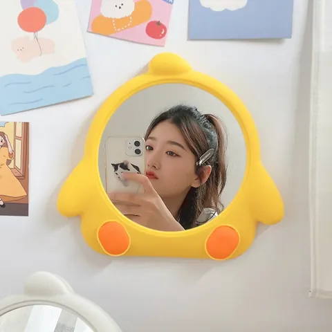 Cute Cartoon Chick Desktop Makeup Mirror Wall Mounted Plastic Cosmetic Mirror For Dormitory Bedroom Student Girl Decorative Beauty Mirror