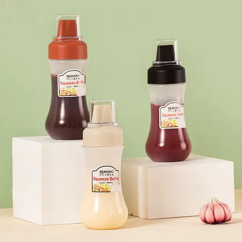 5-Hole Kitchen Squeeze Sauce Bottle With Dust Cap Clear Scale For Salad Dressing Ketchup Honey Condiment Dispenser PE Plastic Tool