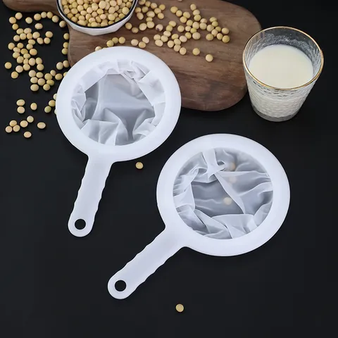Handheld Fine Mesh Soy Milk Filter White Plastic Kitchen Juice Strainer Residue Sieve Household Filtering Colander Gadget