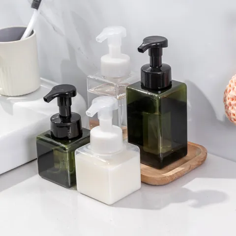 Square PETG Refillable Mousse Foaming Bottle For Facial Cleanser Soap Body Wash Pump Dispenser Bathroom Storage Organizer