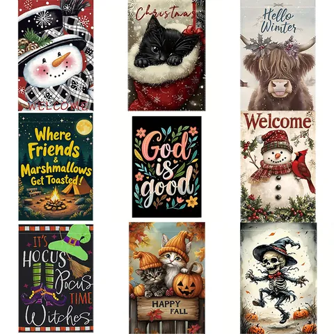 Double Sided Festive Garden Flag Outdoor Yard Decoration Polyester Christmas Halloween Thanksgiving Welcome Banner For Home