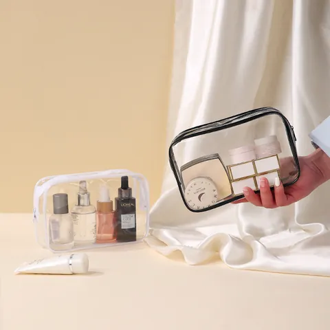 Borsa da Trucco in PVC Trasparente Impermeabile Grande Capacità Organizer da Viaggio Portatile Pochette per Donna Uomo