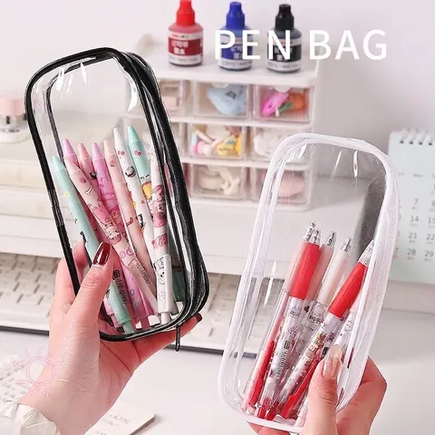 Large Capacity Transparent PVC Waterproof Pencil Case Student Minimalist Makeup Brush Storage Bag Multi Purpose Organizer