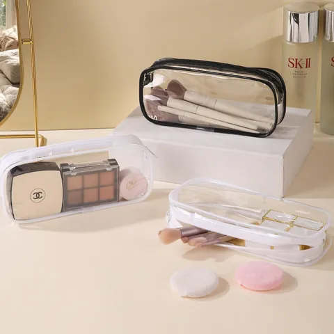 Large Capacity Transparent PVC Waterproof Pencil Case Student Minimalist Makeup Brush Storage Bag Multi Purpose Organizer