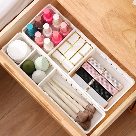Organizador de Cajones Ajustable Caja Divisoria de Plástico para Escritorio Almacenamiento de Papelería Joyas Cosméticos Cubo de Organización