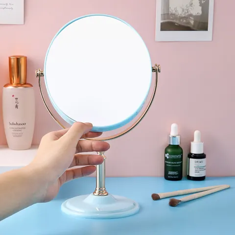 Double Sided Rotating Desktop Makeup Mirror Iron Carbon Alloy Glass HD Round Oval Vanity Mirror With Electroplated Gold Stand Home Decor