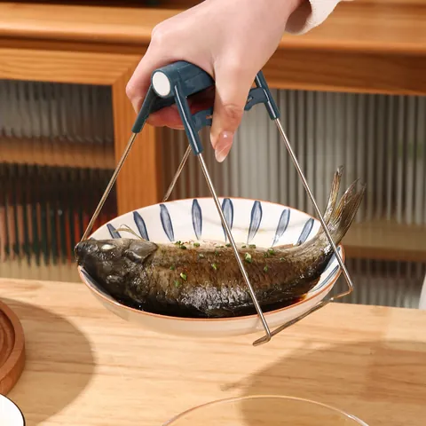 Stainless Steel Anti-Scalding Bowl Clip Heat Resistant Plate Gripper Non-Slip Dish Retriever Tong Kitchen Cooking Tool For Hot Bowls Plates Pink Blue