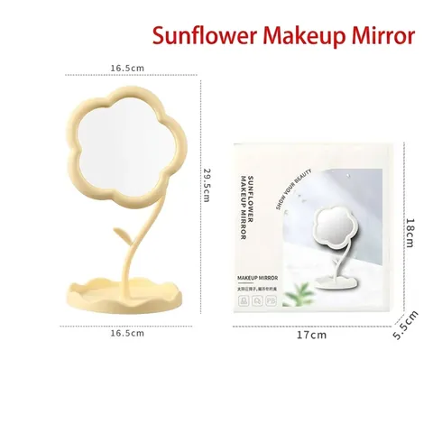 Desktop-Schminkspiegel in Sonnenblumenform mit Ablagefach Drehbarer HD-Kosmetikspiegel für Schlafzimmer Wohnheim Heimdekoration