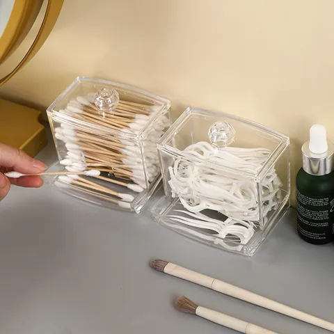 Transparent PET Cotton Swab Floss Box With Lid Ball Handle Automatic Drop Toothpick Holder Dustproof Desktop Storage Organizer