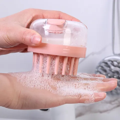 Portable Scalp Massage Brush For Hair Washing Silicone Bristles Dual Compartment Liquid Dispensing Household Hair Scrubber For Hair Cleaning
