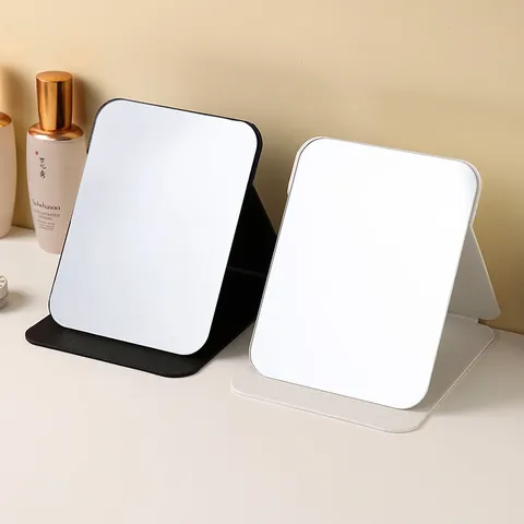 Tragbarer PU Leder Faltbarer Schminkspiegel Desktop HD Glas Kosmetikspiegel Für Studenten Reisen Wohnheim Minimalistischer Spiegel