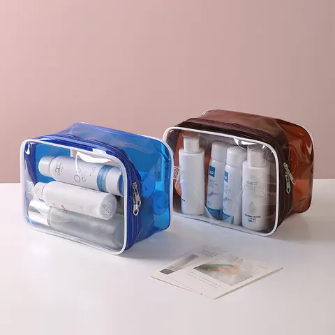 Bolsa de Aseo de PVC Transparente Impermeable Organizador de Cosméticos de Viaje Portátil de Gran Capacidad Con Asa y Cremallera para Mujer y Hombre