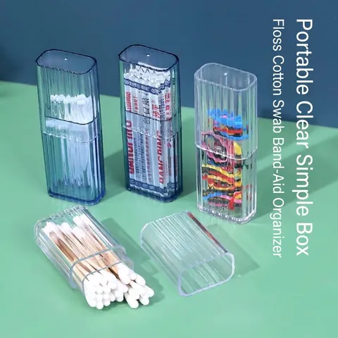 Portable Mini Plastic Storage Box Striped Cotton Swab Case Dental Floss Jewelry Organizer Travel Sundries Container