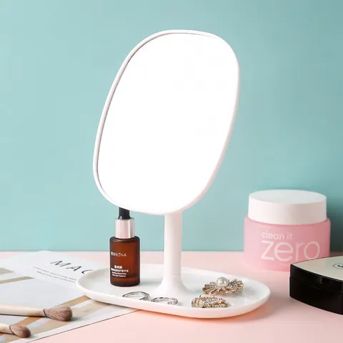 Desktop Makeup Mirror With Storage Base Rotatable Single Sided Square Vanity Mirror For Student Dormitory Bedroom Dresser