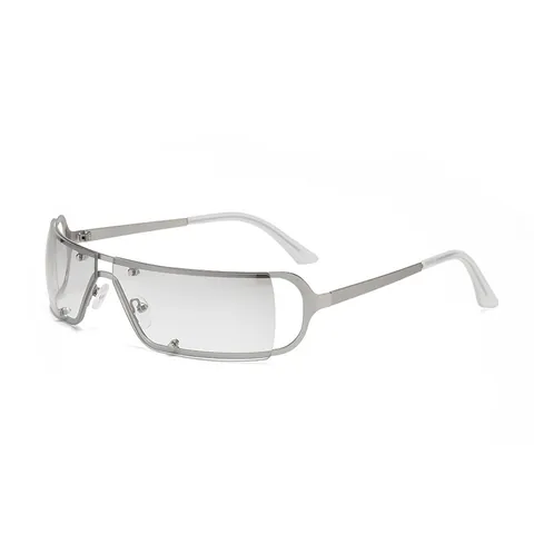 Lunettes de Soleil Cyberpunk en Métal sans Monture Rétro Y2K pour Femmes Mode Futuriste Millennial Verres Carrés UV400