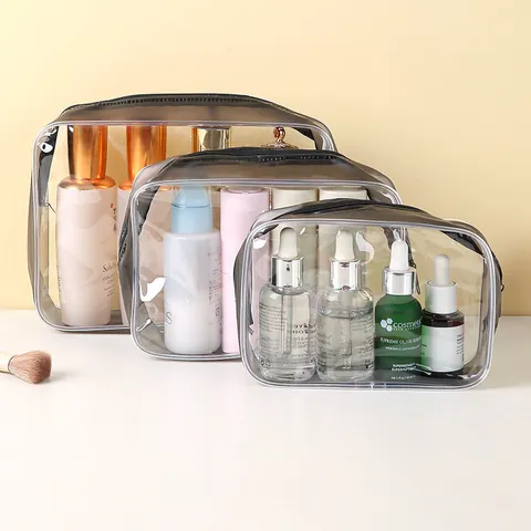 Tragbare Wasserdichte PVC Kulturbeutel Reise Waschtasche Transparent Kosmetiktasche Reißverschluss Make-up Aufbewahrungstasche für Damen