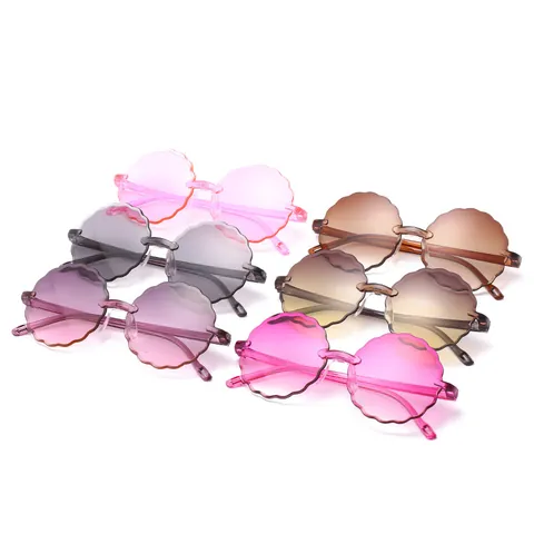 Rimless Sunflower Shape Kids Sunglasses Cute Scalloped Edge Gradient Polycarbonate Lenses UV400 Protection Fashion Eyewear For Children