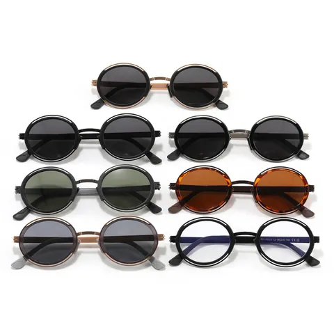 Occhiali da Sole Polarizzati Tondi Vintage Punk da Uomo Montatura in Metallo TR90 Retro Protezione UV400 Occhiali da Guida